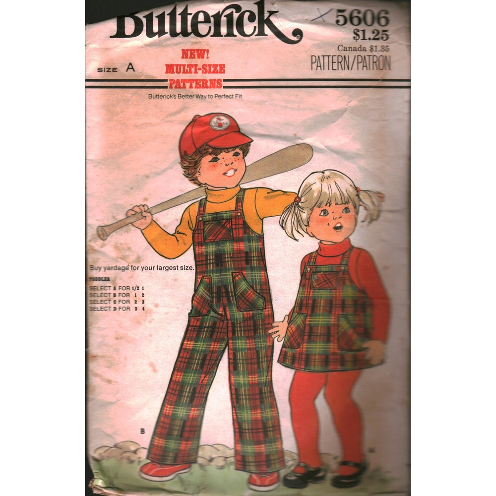 Butterick 5606 Toddlers Jumper Overalls Sewing Pattern Size A 1/2-1 Vintage